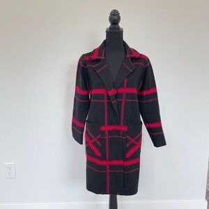 Shes Closet Plaid Black and Red Long Coat